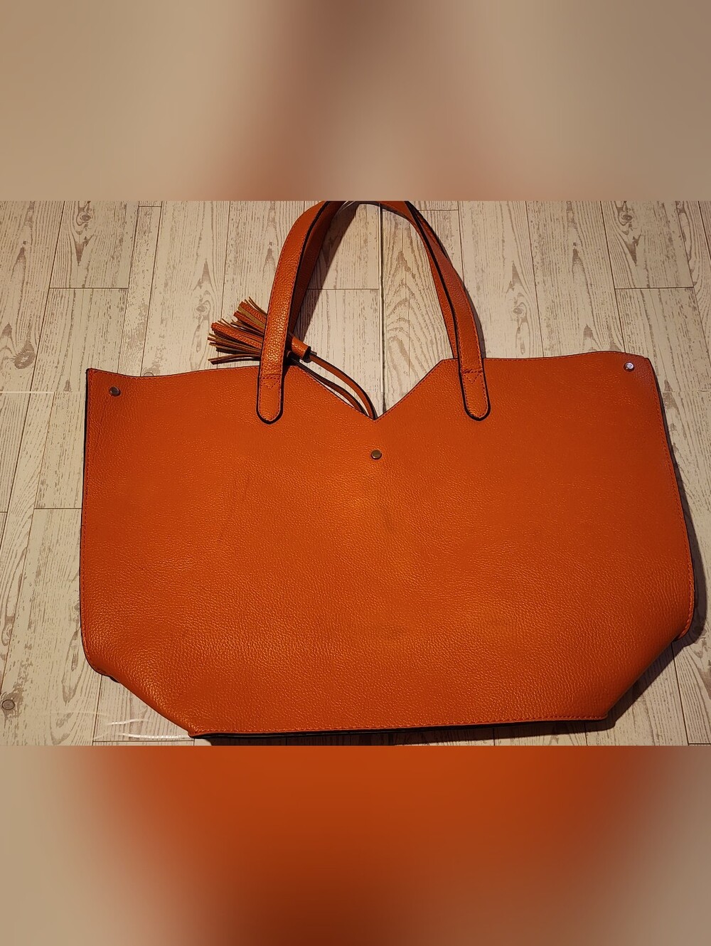 Neiman Marcus Orange Pebbled Leather Tassel Tote Shoulder Bag - Picture 4 of 9